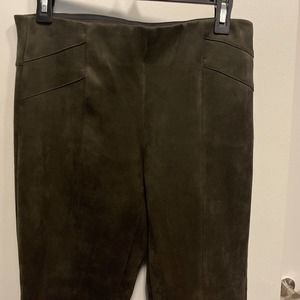 Zara Basic Collection Womens Faux Suede Pants Dark Olive Green sz L 29 x 27